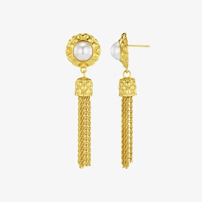 John Lewis Orelia Faux Pearl Quilt Tassel Drop Earrings, Pale Gold