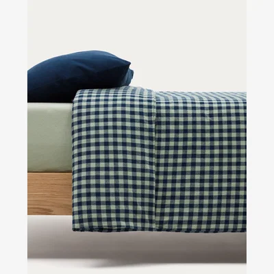Kave Home Set Yanil duvet cover, bottom and pillowcase 100% cotton green and blue squares 70x140cm