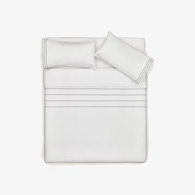 Kave Home Cintia cotton percale duvet cover and pillowcase in white with striped embroidery, 135 x 200 cm