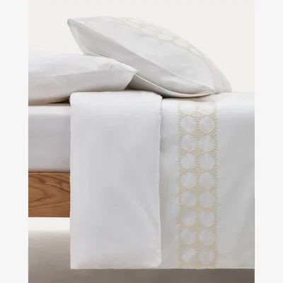 Kave Home Teia cotton percale duvet cover and pillowcase set in white with floral embroidery, 180x200cm