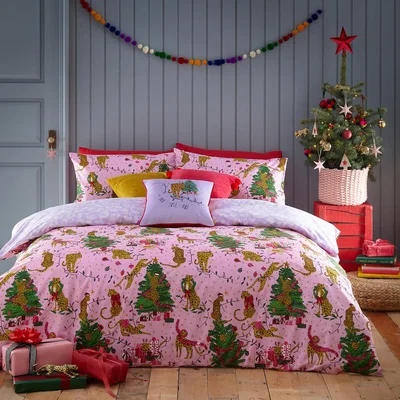La Redoute Purrfect Christmas  Cotton Mix Duvet Cover and Pillowcase Set