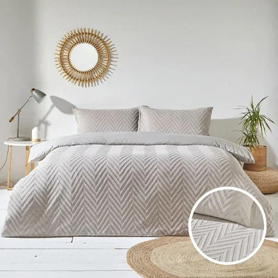 La Redoute Chevron Tufted Geometric 100% Cotton Duvet Cover and Pillowcase Set