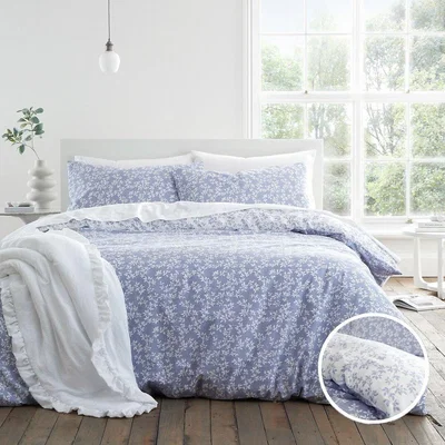 La Redoute Shadow Leaves 100% Cotton Duvet Cover and Pillowcase Set
