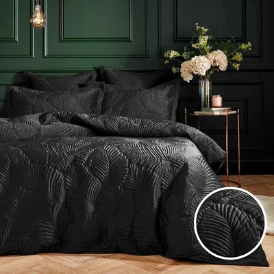 La Redoute Palmeria Quilted Velvet Duvet Cover and Pillowcase Set