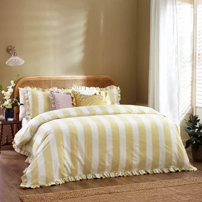 La Redoute Birdie Stripe Ruffle Duvet Cover and Pillowcase Set