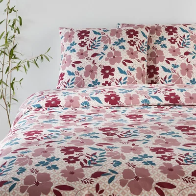 La Redoute Beki Floral 100% Cotton Bedding Set with Square Pillowcases