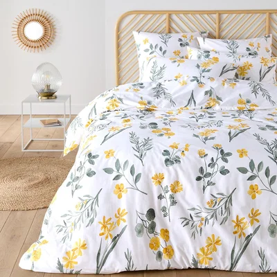 La Redoute Jeanille Floral 100% Cotton Bed Set with Square Pillowcase