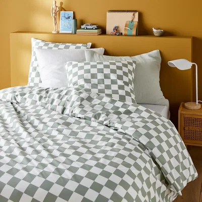 La Redoute Miley Checkerboard 100% Cotton Bed Set with Square Pillowcase