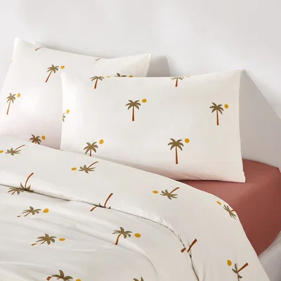 La Redoute Paradela Duvet Cover Set in 30% Recycled Cotton with Rectangular Pillowcases and Palm Tree Print