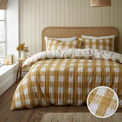 La Redoute Brushed Seersucker Gingham Duvet Cover and Pillowcase Set