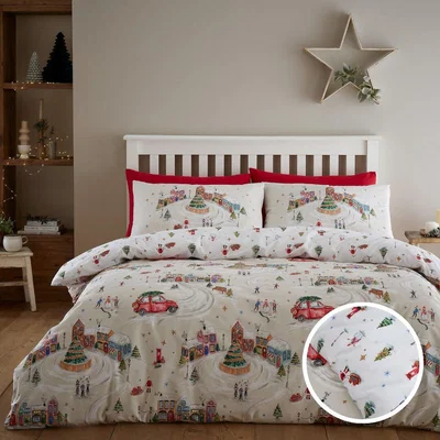 La Redoute Christmas Town Polycotton Duvet Cover and Pillowcase Set