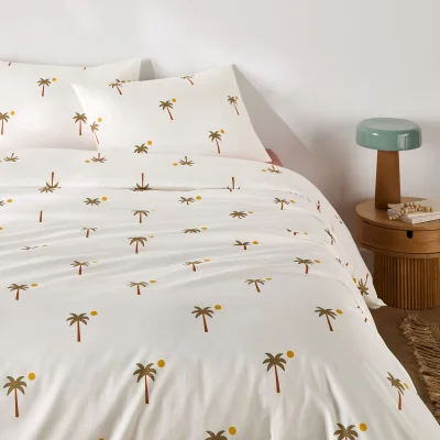La Redoute Paradela Palm Tree Print 30% Recycled Cotton Duvet Cover Set with Rectangular Pillowcase