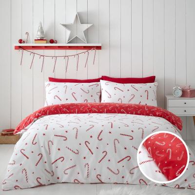 La Redoute Christmas Candy Cane Polycotton Duvet Cover and Pillowcase Set