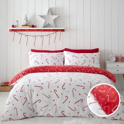 La Redoute Christmas Candy Cane Polycotton Duvet Cover and Pillowcase Set