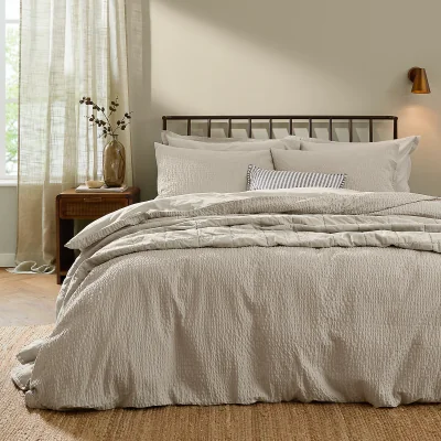 La Redoute Hebden Seersucker 100% Cotton Duvet Cover and Pillowcase Set