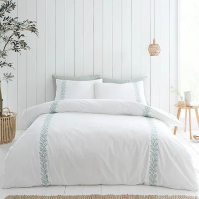 La Redoute Embroidery Leaf 100% Cotton Duvet Cover and Pillowcase Set