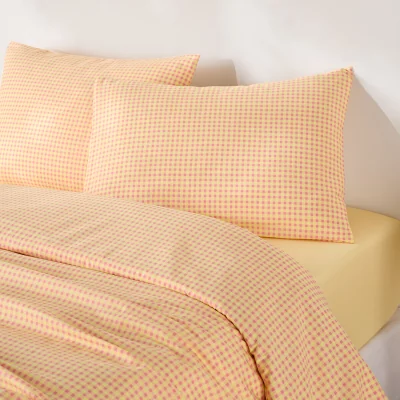 La Redoute Lesia Duvet Cover Set in 30% Recycled Cotton with Rectangular Pillowcase and Checked Print