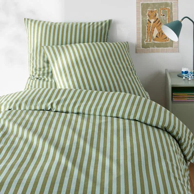 La Redoute Sacha Green 50% Recycled Cotton Duvet Set with Square Pillowcase