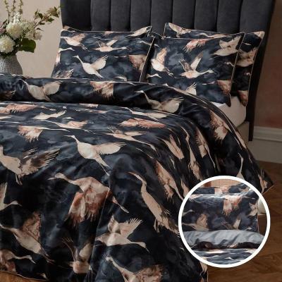 La Redoute Flyway Elegant Crane Slub Cotton Duvet Cover & Pillowcase Set