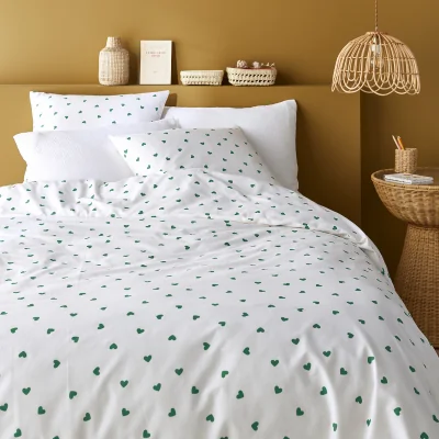 La Redoute Scacco Duvet Cover Set in Green and 50% Recycled Cotton with Square Pillowcase