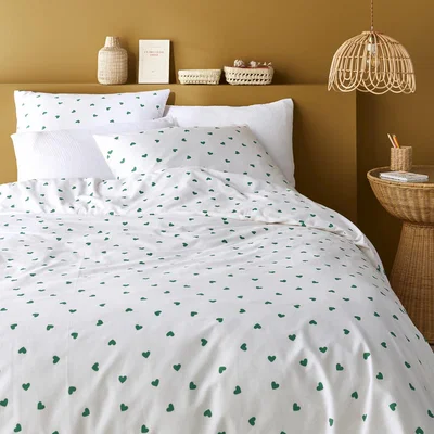 La Redoute 50% Recycled Cotton Duvet Cover Set with Rectangular Pillowcase.Scacco Green