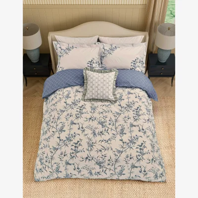 Marks & Spencer Sanderson Pure Cotton Paradise Toile Bedding Set Blue Mix
