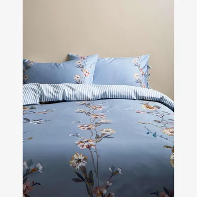 Marks & Spencer M&S Pure Cotton Sateen Solene Painted Blooms Bedding Set Blue Mix
