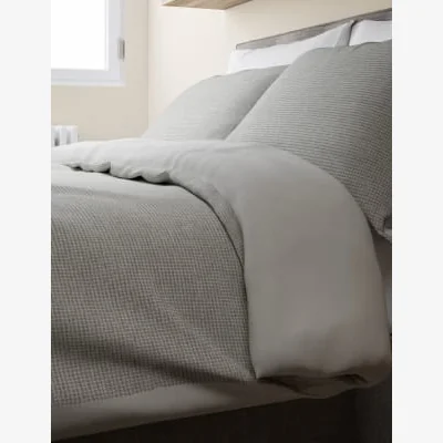 Marks & Spencer M&S Cotton Rich Waffle Bedding Set - 5FT - Grey, Grey