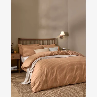 Marks & Spencer YARD Pure Cotton Percale Linear Stripe Bedding Set Orange Mix
