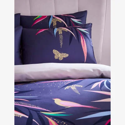 Marks & Spencer Sara Miller Pure Cotton Sateen Bamboo Birds Bedding Set - SGL - Navy, Navy