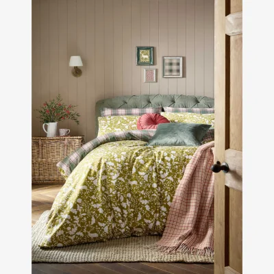 Marks & Spencer Laura Ashley Brushed Cotton Litton Christmas Bedding Set Green Mix