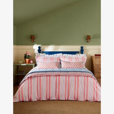 Marks & Spencer Joules Pure Cotton Siesta Stripe Bedding Set Red Mix