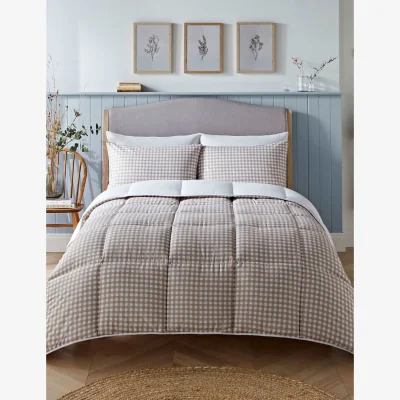 Marks & Spencer Night Lark Gingham 10.5 Tog Coverless Duvet Set Taupe