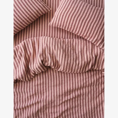 Marks & Spencer Piglet In Bed Linen Rich Pembroke Stripe Duvet Cover Red Mix