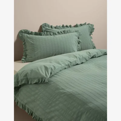 Marks & Spencer M&S Pure Cotton French Ruffle Embroidery Bedding Set Green
