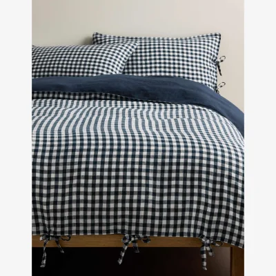 Marks & Spencer M&S Pure Linen Gingham Bedset Blue