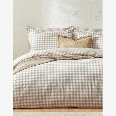 Marks & Spencer YARD Washed Cotton Barton Gingham Bedding Set Natural Mix