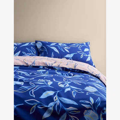 Marks & Spencer M&S Collection Cotton Rich Illustrated Floral Bedding Set - DBL - Blue Mix, Blue Mix