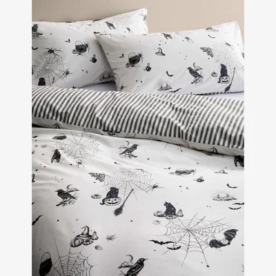 Marks & Spencer M&S Collection unisex Cotton Rich Halloween Printed Bedding Set - SKING - Black Mix, Black Mix