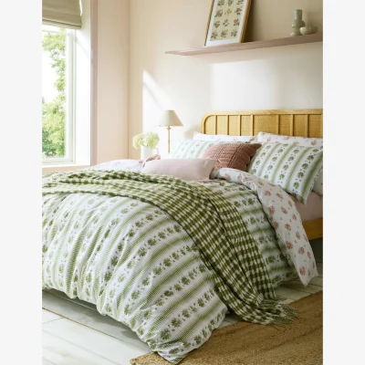 Marks & Spencer Laura Ashley Pure Cotton Pensham Striped Bedding Set Green Mix