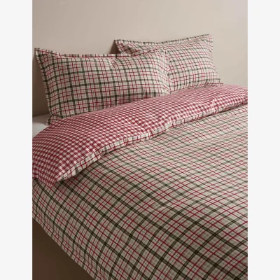 Marks & Spencer M&S Brushed Cotton Checked Reversible Bedding Set Green Mix