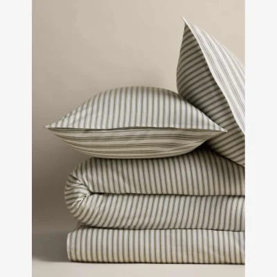 Marks & Spencer M&S Brushed Cotton Striped Bedding Set Fern