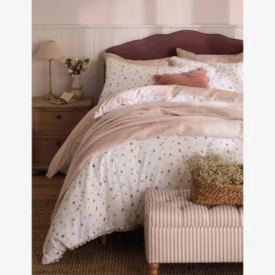 Marks & Spencer Laura Ashley Pure Cotton Neve Floral Bedding Set Light Pink Mix