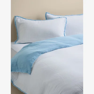 Marks & Spencer M&S Pure Cotton Muslin Reversible Bedding Set Blue Mix