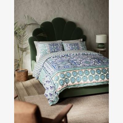 Marks & Spencer M&S Lyocell Rich Spliced Tile Bedding Set - 6FT - Blue Mix, Blue Mix