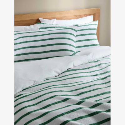 Marks & Spencer M&S Collection Pure Cotton Contrast Striped Waffle Bedding Set - DBL - Green, Green