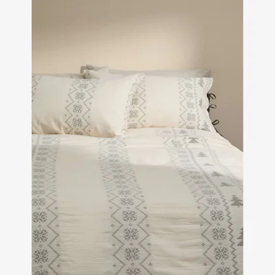 Marks & Spencer M&S Pure Cotton Christmas Tree Bedding Set Ecru Mix