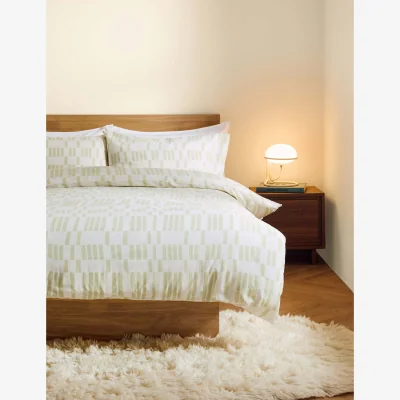 Marks & Spencer MADE Pure Cotton Geometric Bedding Set Green