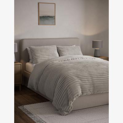 Marks & Spencer M&S Cloud Fleece Ribbed Bedding Set - 5FT - Grey, Grey,Natural