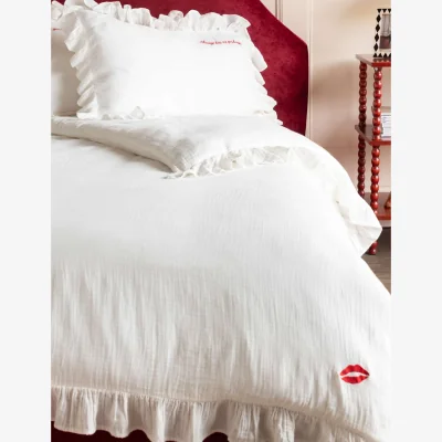 Marks & Spencer Rockett St George Pure Cotton Frill Trim Love Note Bedding Set White